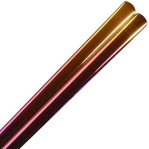 Flat Korean Stainless Steel Chopsticks Iridescent Purple Gold